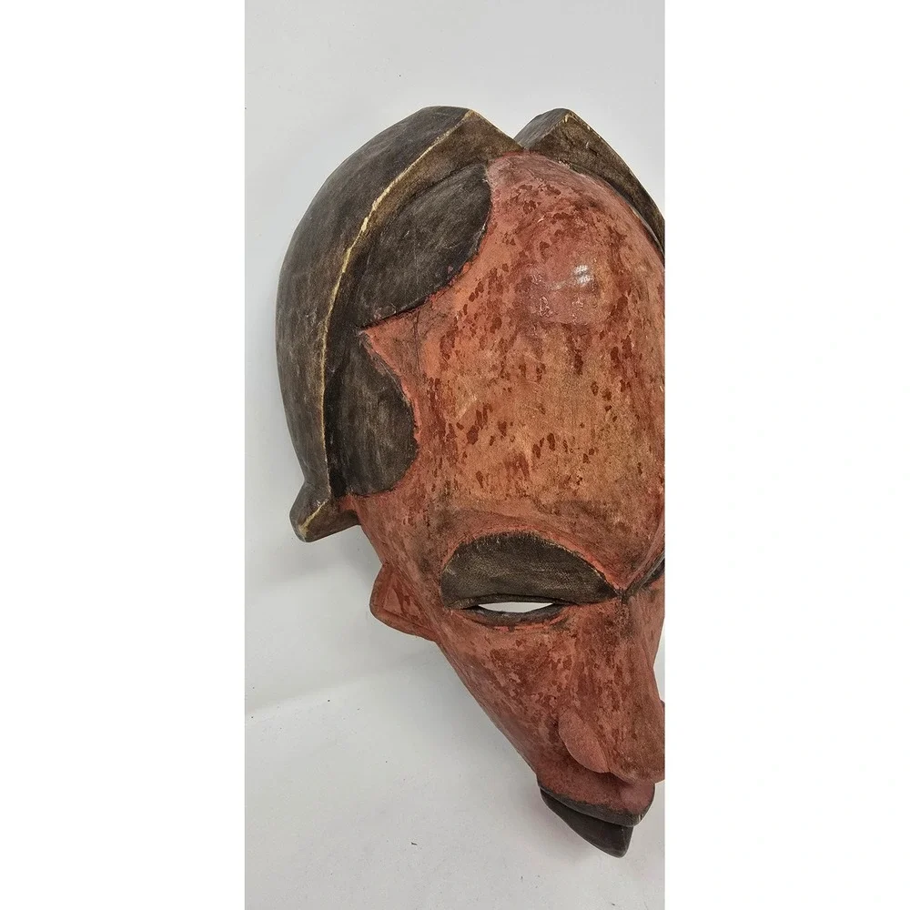 Vtg Tribal art African hand carved wood Punu spirit wall mask primitive rustic